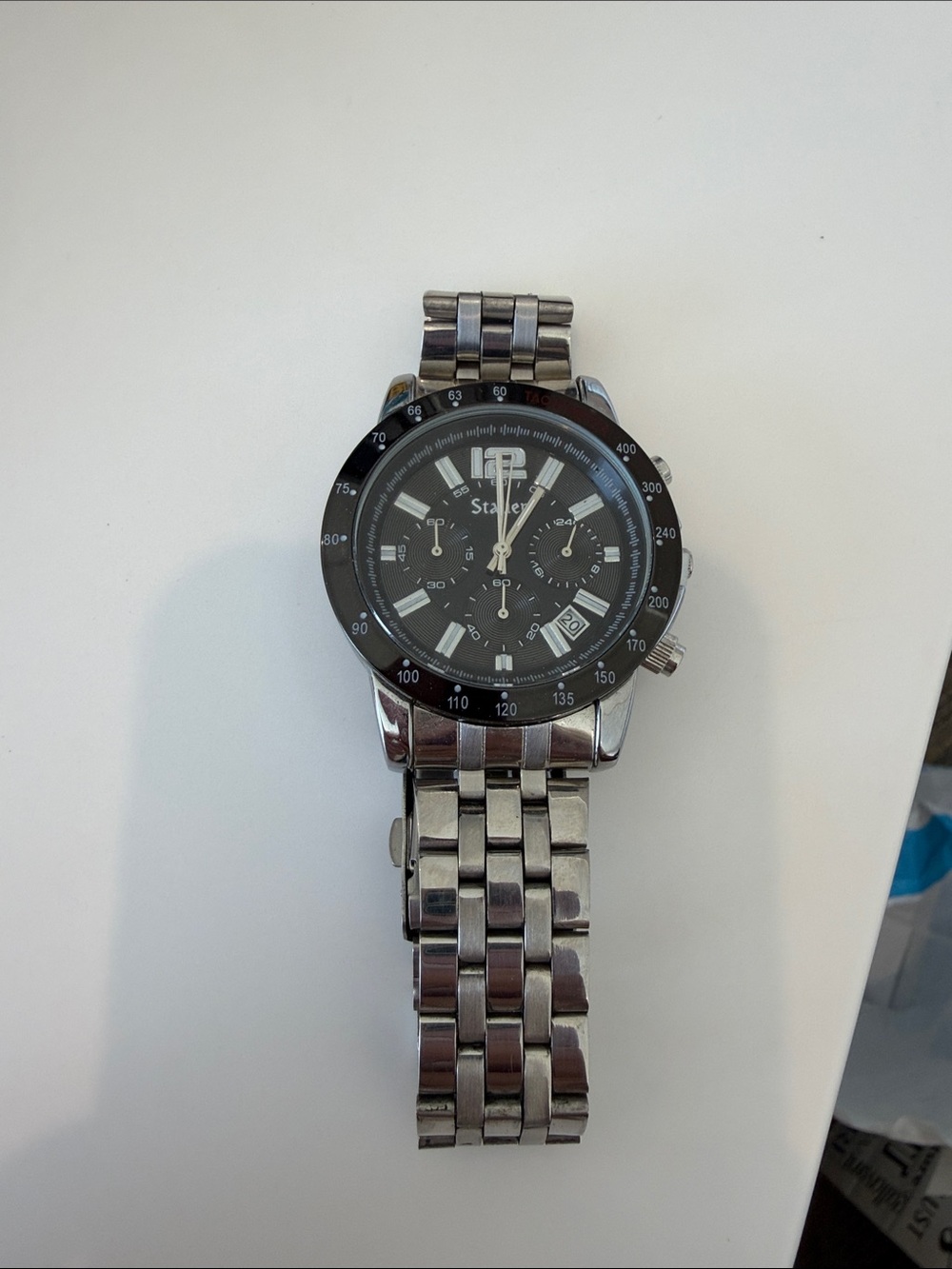 Stailer Men's Black Dial Stainless Steel Chronograph Watch